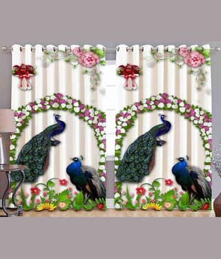 BELLA TRUE Abstract Semi-Transparent Eyelet Curtain 7 ft ( Pack of 2 ) - Multicolor