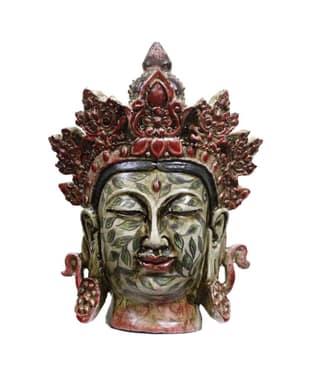 COPPERHOARD Leaf Art Multicoloured Resin Tara Devi Goddess Tara Meditating Buddha Head Statue with Beautiful Smile and Crown for Home Decor and Gifting.