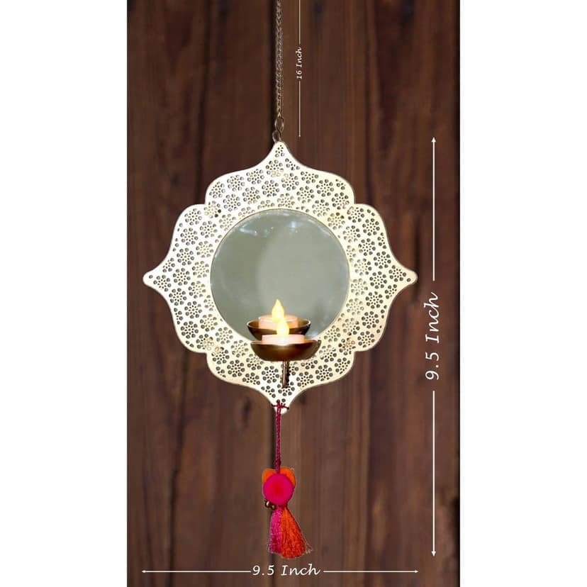 Iron Wall Hanging Candle Holder With Mirror (IMAS148 A)