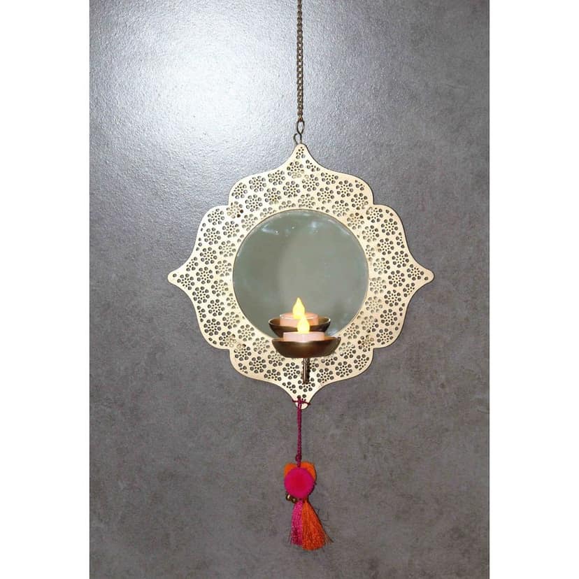 Iron Wall Hanging Candle Holder With Mirror (IMAS148 A) view 2