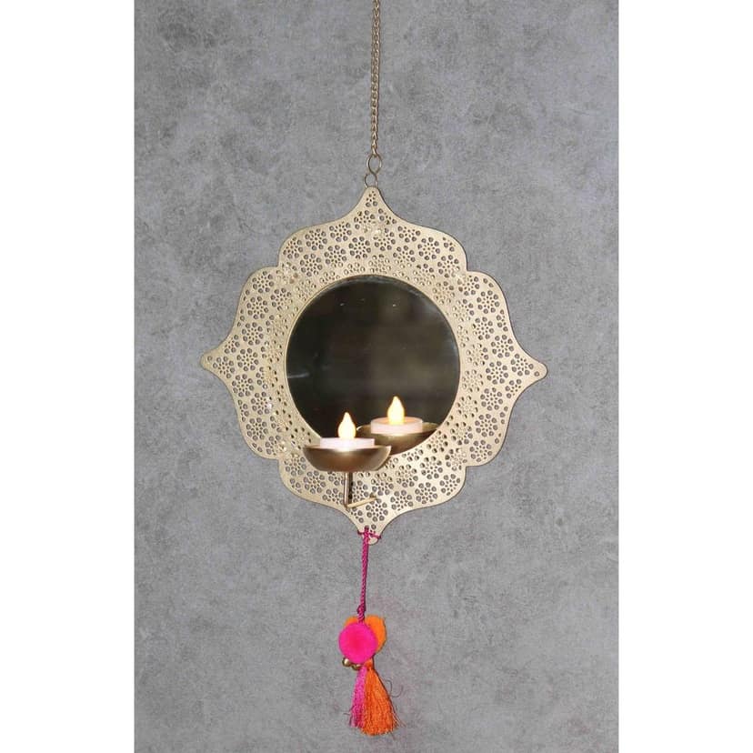 Iron Wall Hanging Candle Holder With Mirror (IMAS148 A) view 3