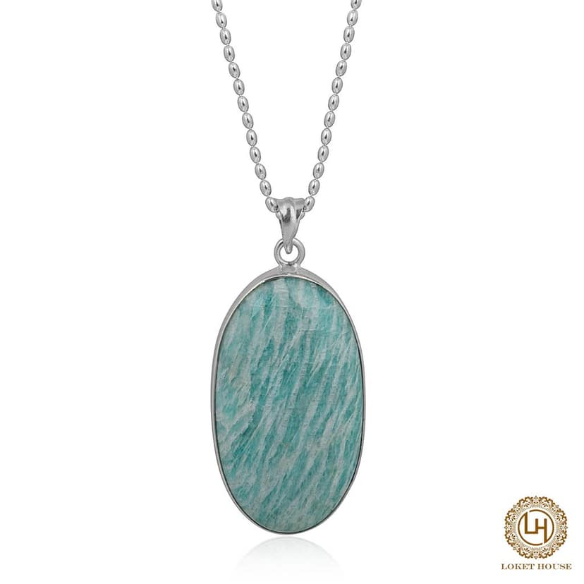 Oval Amazonite Gemstone 925 Silver Pendant Necklace view 3