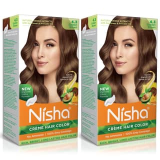 Nisha Creme Hair Color 4.3 Golden Brown 120g Pack of 2, Permanent Hair Colour, No Ammonia, 100% Grey Coverage