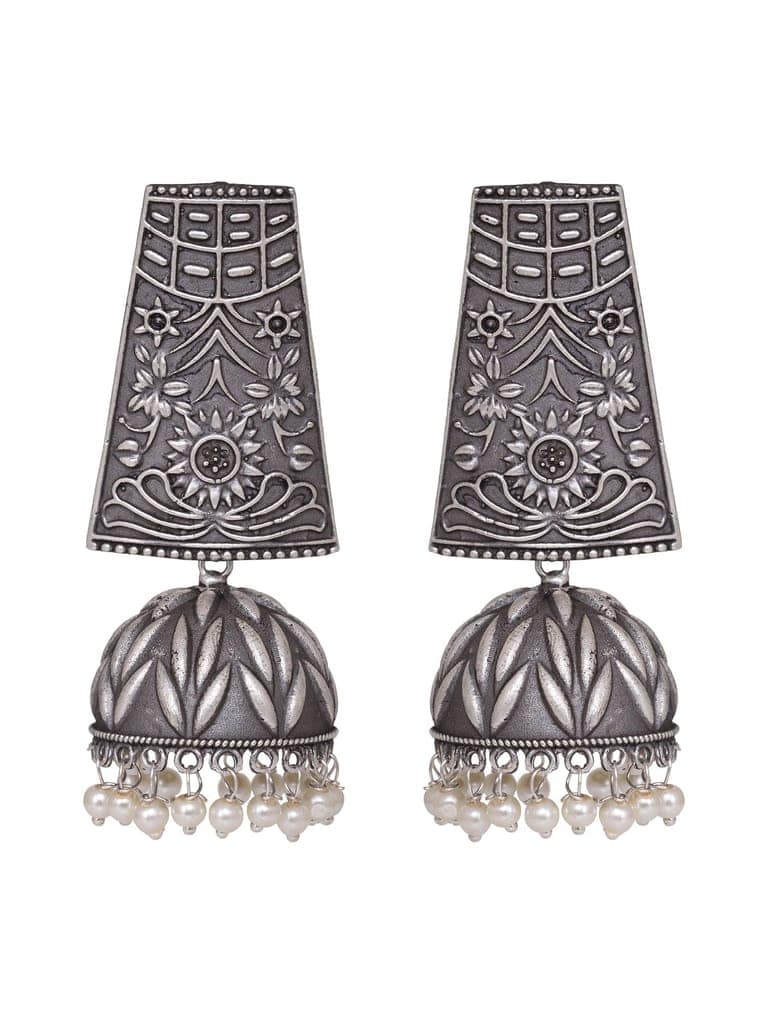 Oxidised Siver Handcrafted Filigree Dome Jhumka Earrings view 3
