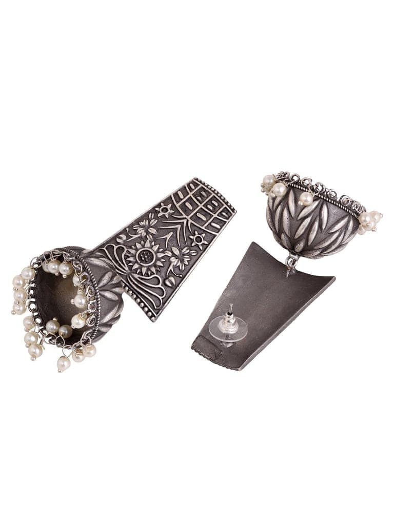 Oxidised Siver Handcrafted Filigree Dome Jhumka Earrings view 4