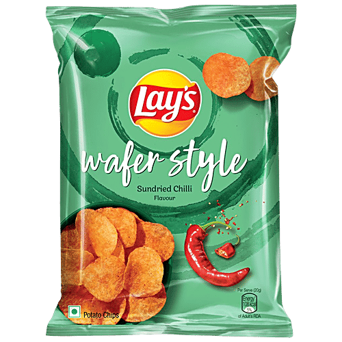 Lays Wafer Style Potato Chips - Sundried Chilli Flavour, Crispy Thin Snacks, 40 g
