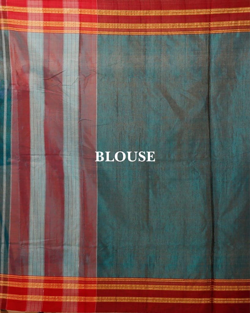 ILKAL Handloom Cotton Silk Saree Dark Turquoise Color with running blouse-7901 view 6