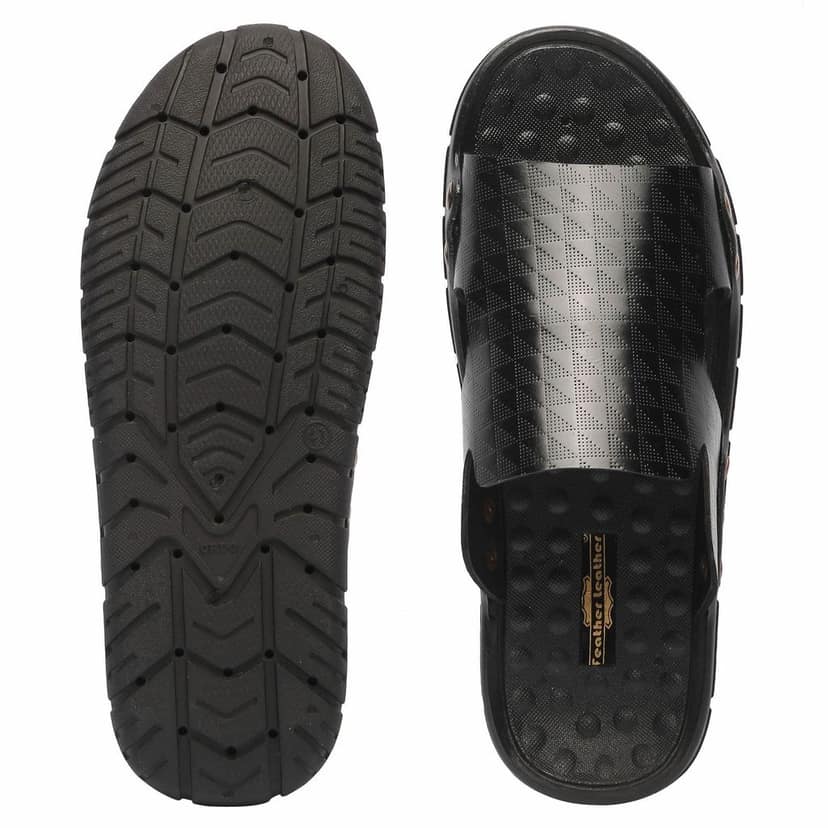 FEATHER LEATHER Stylish Men's Comfortable & Lightweight Sandals & Slippers | Genuine Leather Casual Slipper/Flip-Flop for Men | Indoor/Outdoor/Chappal view 4