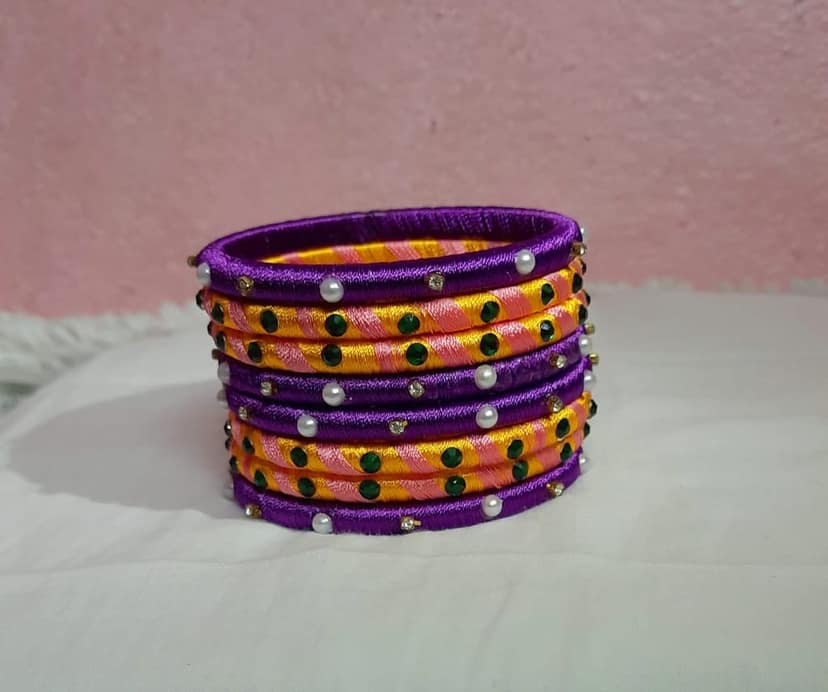 Set of 6 Beautiful Handmade Silk Thread Bangles view 3