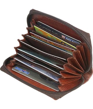 STYLE SHOES Brown Leather Credit/Debit Card 8 Slot Card Holder For Men & Women