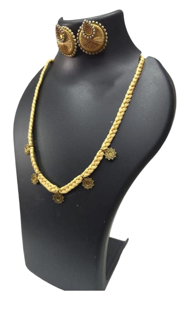 oxidiseD THREAD traditional necklace set with earrings for women view 3