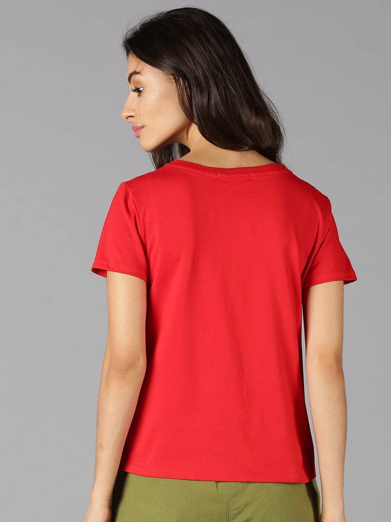 Cotton Red Graphic Casual T-Shirt view 3