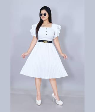 NEWSIFA Women Cotton Blend Solid Fit & Flare Dress ( White )