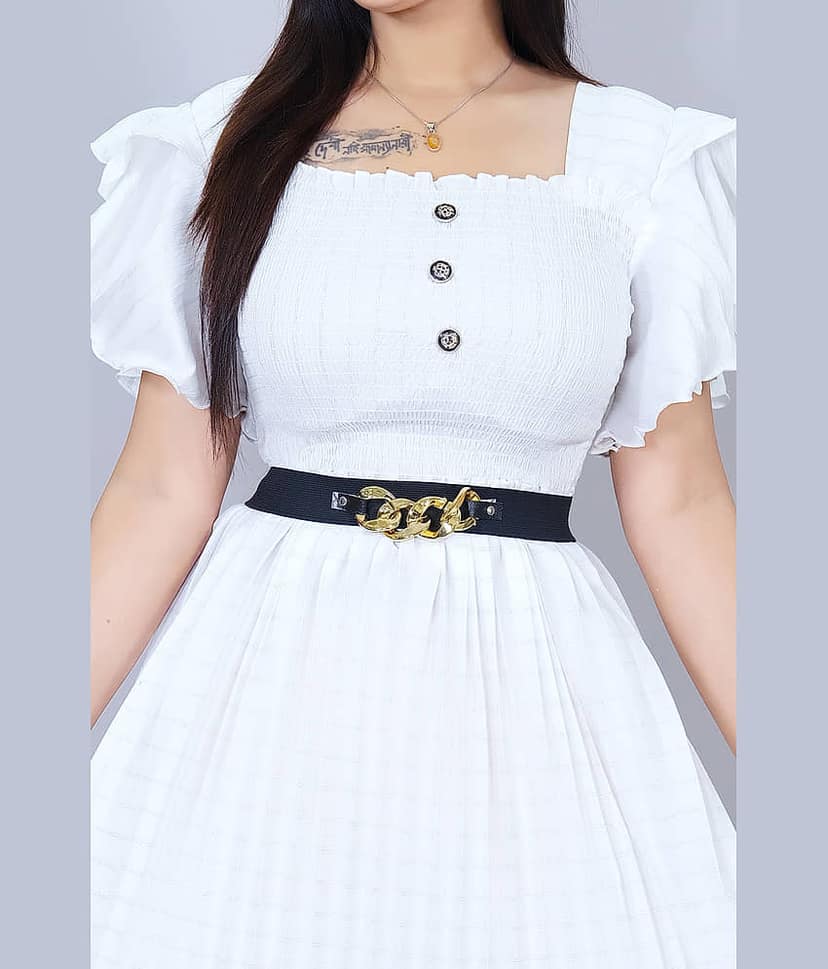 NEWSIFA Women Cotton Blend Solid Fit & Flare Dress ( White ) view 2