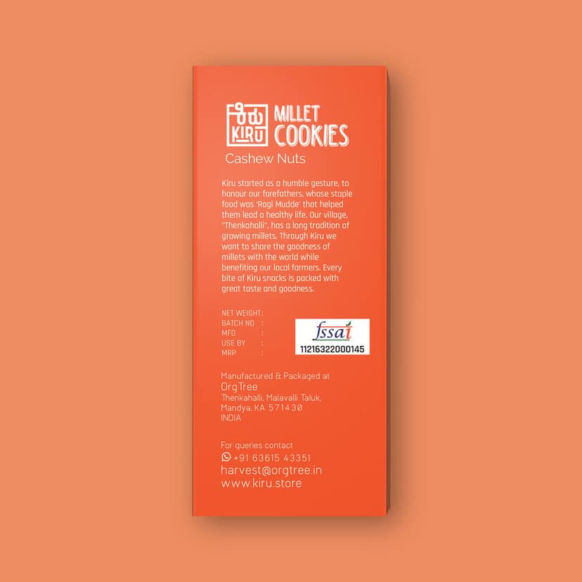 Kiru Millet Cashew Nut Cookies | Pack of 5 | Millet Cookies | Millet Biscuits | Cashew Cookies | Gluten Free Biscuits | Digestive Biscuits | Millet Snacks | Biscuits For Kids | Biscuits for Adults view 5