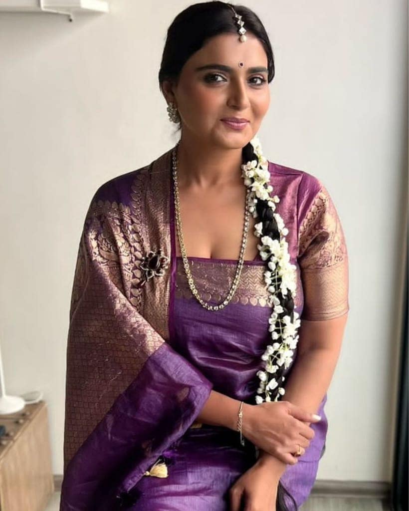 Silk Linen Banarasi Brocade Handloom Purple Saree with Blouse-6639 view 2