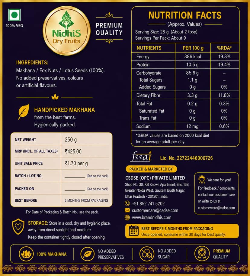 NidhiS Dry Fruits Makhana (Fox Nuts / Lotus Seeds) view 3