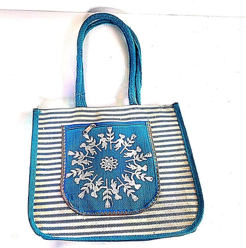 Embroidered Jute Tote Bag with Zippered Pocket view 4