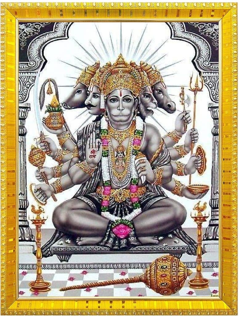 NOKKES 5 Mukhi Hanuman Ji Panchmukh hanuman ji Golden 5X7 Inch Photo Frame_AQW4