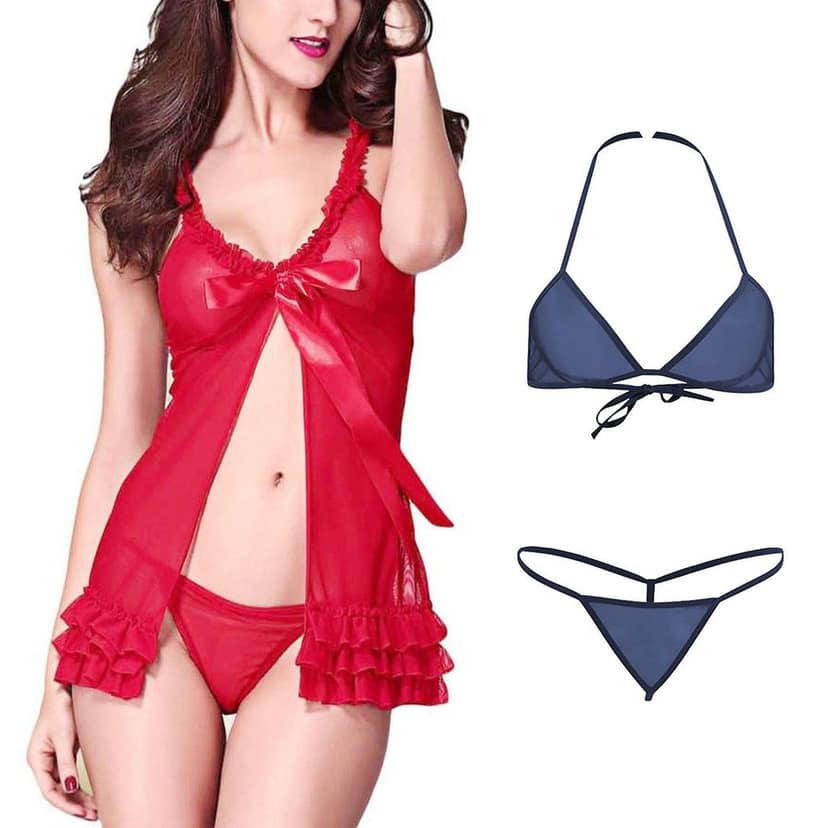 Babydoll night dress with Bra panty set Combo Pack 2 view 8