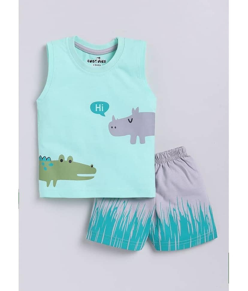 CUTOPIES Pack of 1 Unisex for Baby Cotton Blend T-Shirt & Shorts ( Green )