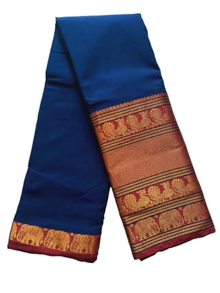 Narayanpet Royal Blue handloom Mercerised soft cotton saree with blouse piece.