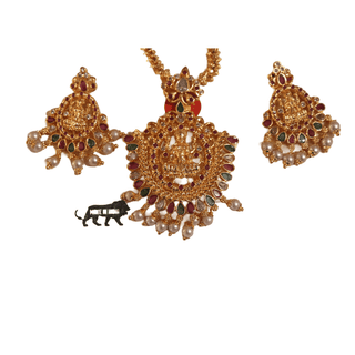 Make in India Traditional Gold Plated Temple Jewellery Necklace Set with Earrings for Women