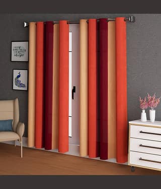 N2C Home - Brown Polyester Colorblock Window Curtain ( Pack of 2 )