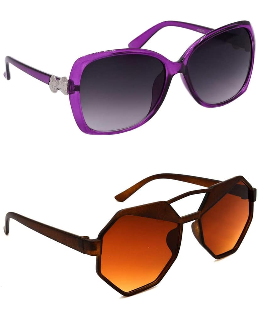 HRINKAR Unisex Over-sized Sunglasses Grey & Brown Frame, Grey & Brown Lens (Large) - Pack of 2