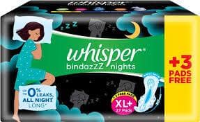 WHISPER NIGHT XL 27 PADS 3PADS FREE