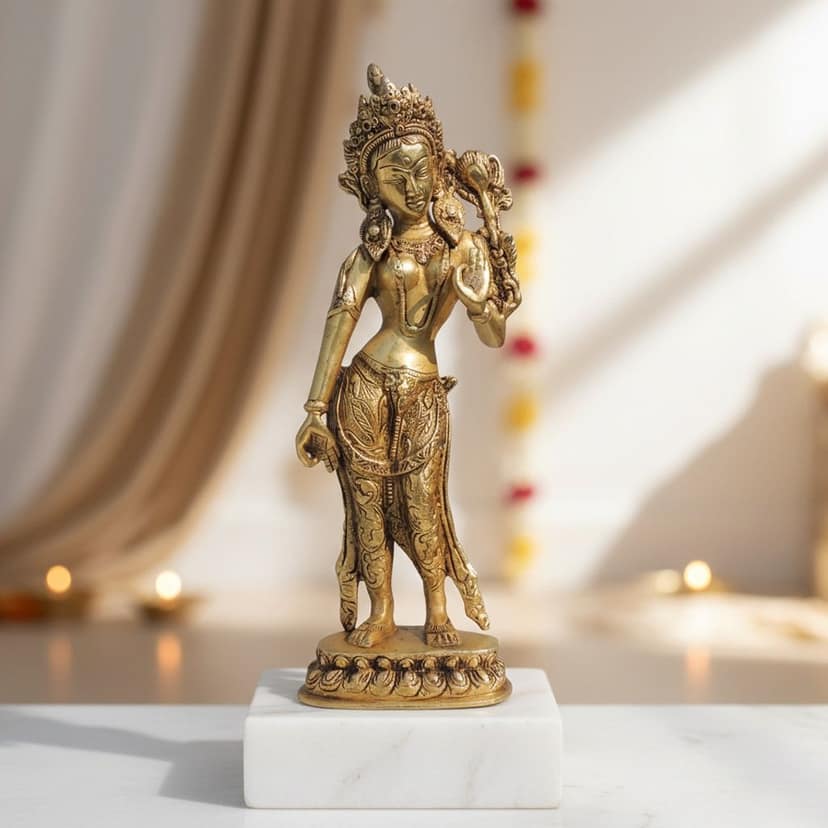 Brass Tara Devi Idol � Goddess Tara Brass Religious Home Decor, Height : 12 Inch (BSMAS1652 F)