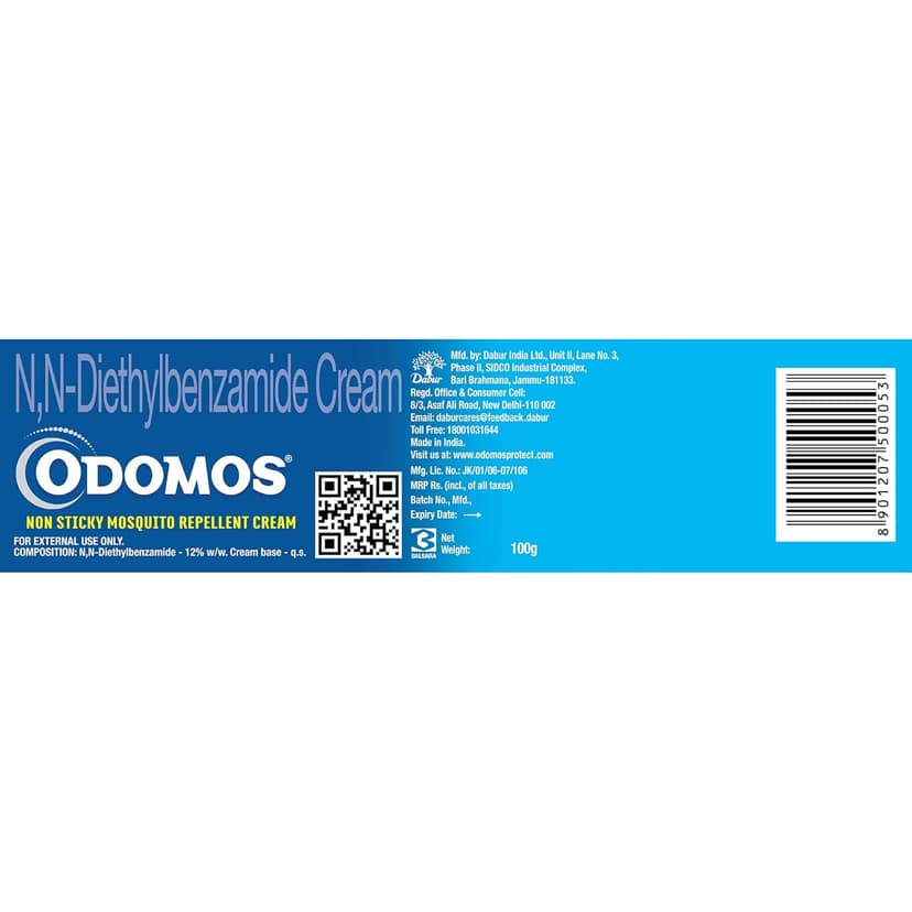 Dabur Odomos Non-Sticky Mosquito Repellent Cream With Vitamin E & Almond, 100 G view 2