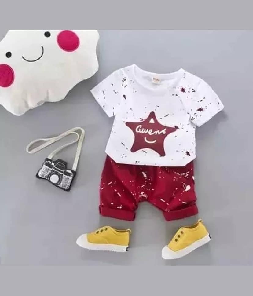 CUTEVIBE Pack of 1 Unisex for Baby Cotton Blend T-Shirt & Shorts ( White & Red )