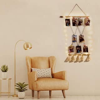 Khush Its Amazing Wooden Hanging Multi Cross 2 Stick Pine Photo Display Picture Frame with Wood Clips LED Light view 2