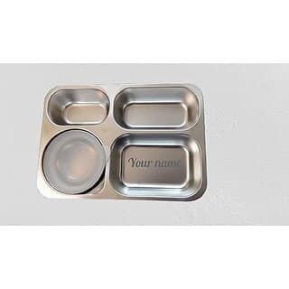 Customized Name Engraved Stainless Steel Lunch Box 3 Compartment | Leak-Proof BPA-Free Tiffin for Kids School & Office | 750 ml (Blue) (T3-2E3W-O7E2)Click to see full view view 2