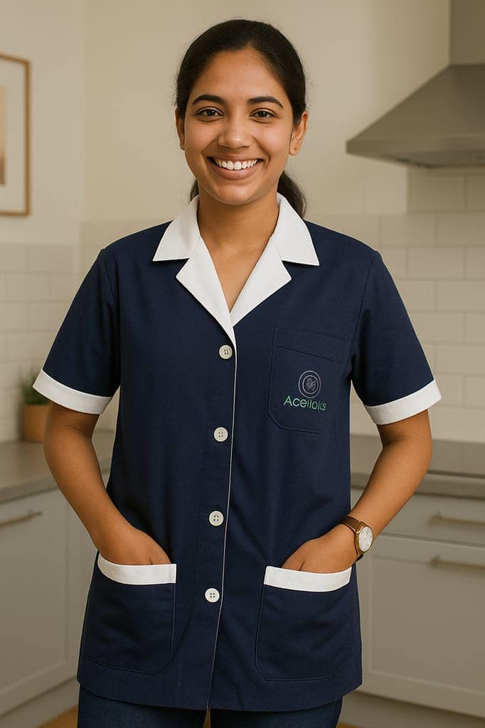 Unisex Staff Apron | 3-pockets Apron | Navy Blue Apron with White Detailing | Comfortable | Durable | Best Fitted For Medical Professionals (Staff, Nursing & Lab Technicians)