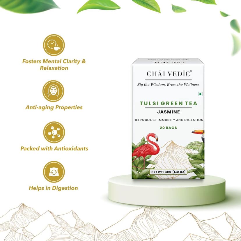 Chai Vedic Tea | Tulsi Green Tea Jasmine | Tulsi Tea | Green Tea | Tea Bags | Tea Powder view 6