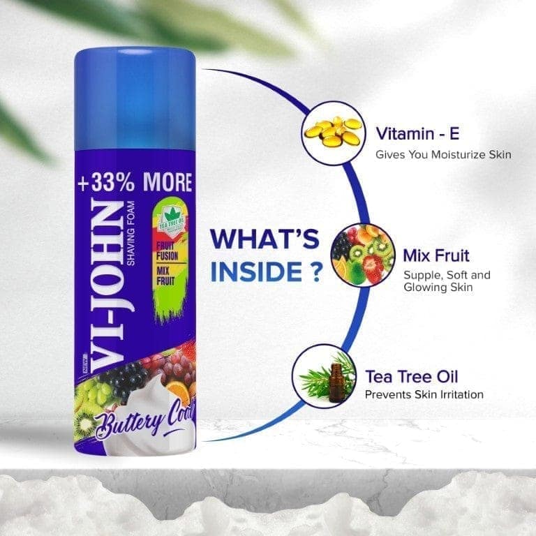 VI-JOHN Fruit Fusion Shaving Foam With Fruit Extract & Tea Tree Oil - 400 GM (Pack Of 2 - 800 GM) view 3