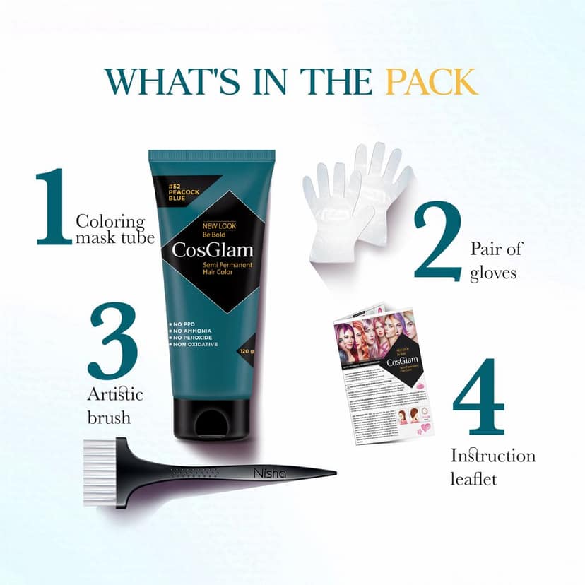 COSGLAM Semi Permanent Hair Color Peacock Blue 120g and Hair Color Remover 70ml, Switching Shades Made Easy view 4