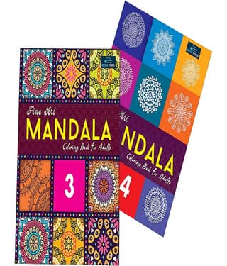 Mandala Art Coloring Book Series Set Of 2 Part -3 And 4 - My Flora & Fauna And Art & Culture - Relaxing , Creative , Refreshing