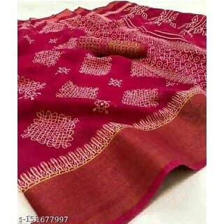 Pink Colour Cotton Printed saree With Blouse Piece