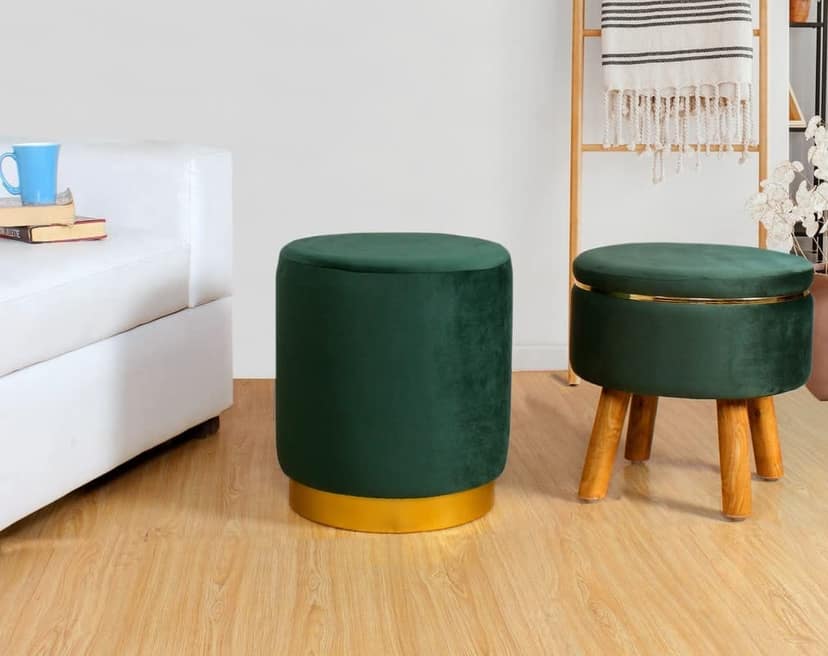 ShadowKart Ottoman Pouffes Sitting Stool for Living Room Furniture Wooden Footstools Puff Mudda Footrest Pouff for Office Home Decor, Combo