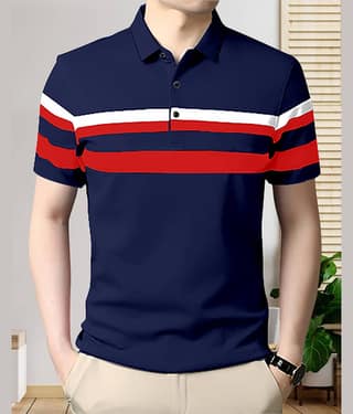 AOOSH Pack of 1 Cotton Blend Regular Fit Colorblock Half Sleeves Men's Polo T Shirt ( Teal Blue )