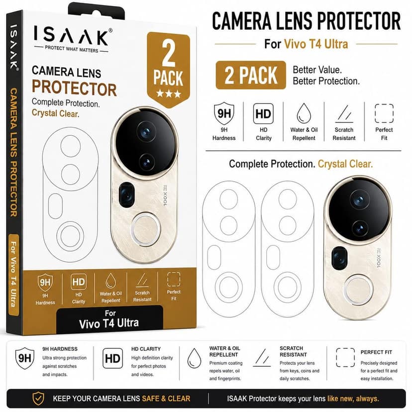 ISAAK Back Camera Lens Protector compatible for Vivo T4 Ultra (Pack of 2)