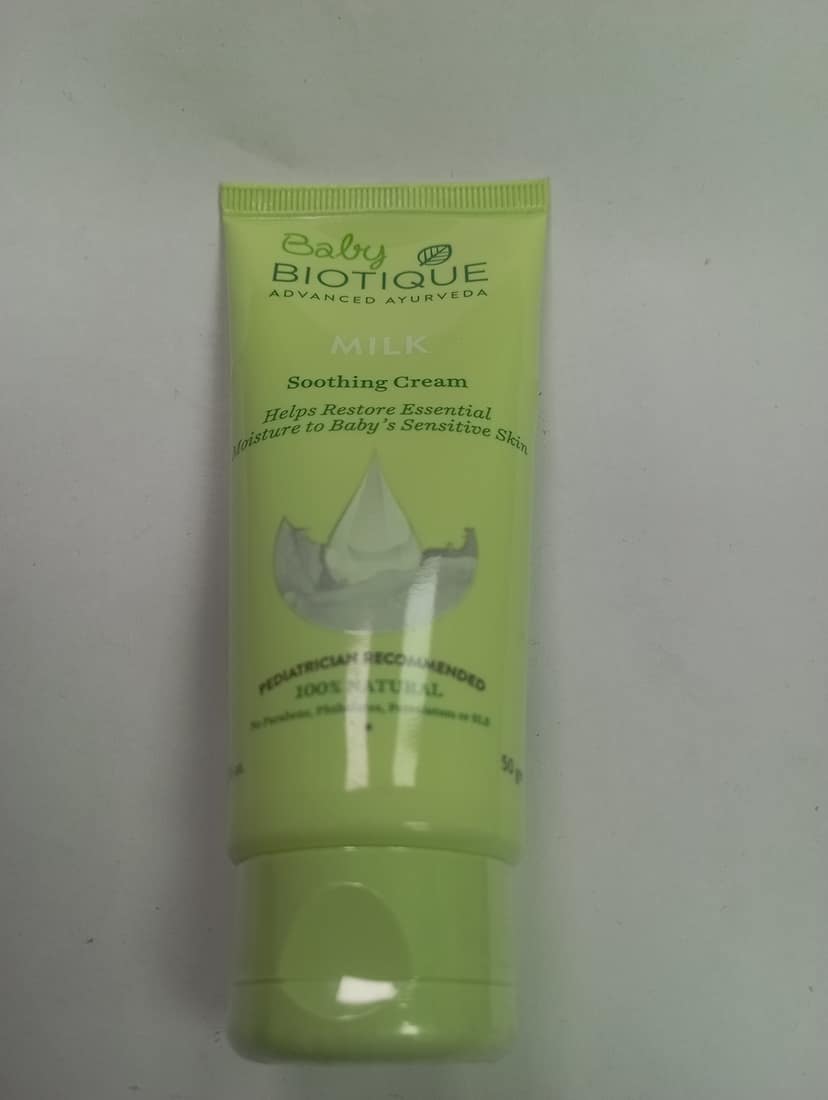 Biotique Advanced ayurveda Milk Soothing cream Helps restore essential Moisture to baby's sensitive skin Pediatrician recommended 100% natural No parabens, phthalates, petrolatum or sl 50 g