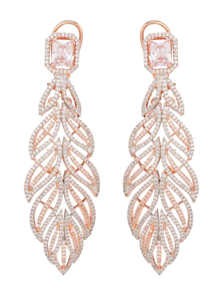 Rose Gold plated Leaf Design AD studded Earrings view 4