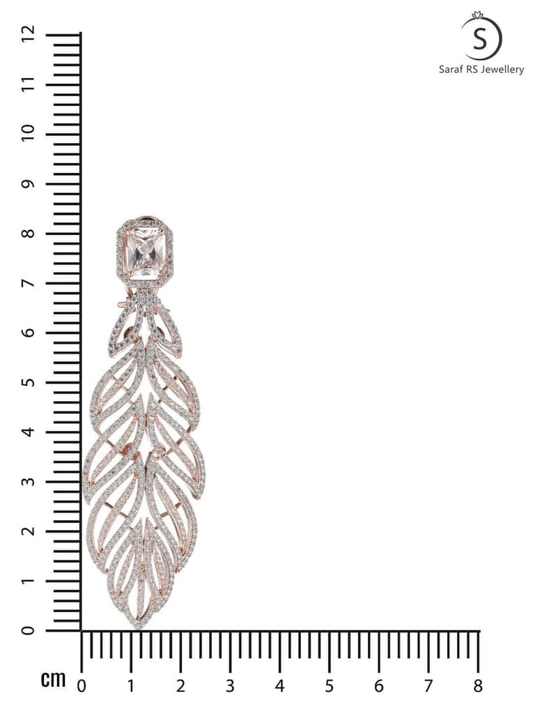 Rose Gold plated Leaf Design AD studded Earrings view 7