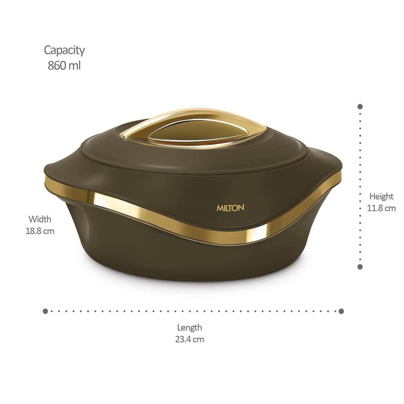MILTON Pearl 1000 PU Insulated Inner Stainless Steel Casserole, 860 ml, Dark Brown, BPA Free, Food Grade, Hot and Cold, Easy to Carry, Easy to Store, Chapati, Roti, Curd Maker view 2