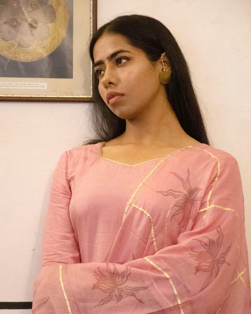 Dusty Onion Pink Silk A-Line Kurta Set by Aagaaz Jaipur view 4