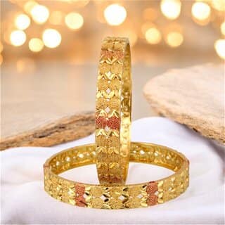 18k One Gram Gold Plated Traditional Designer Pack of 2 Bangle Set For Women